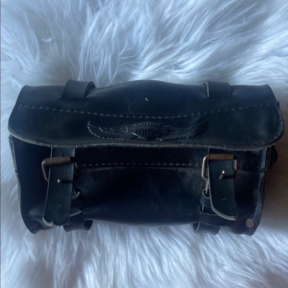 Vintage Harley Davidson Leather Tool Bag Front Fork Handlebar Windshield Pouch